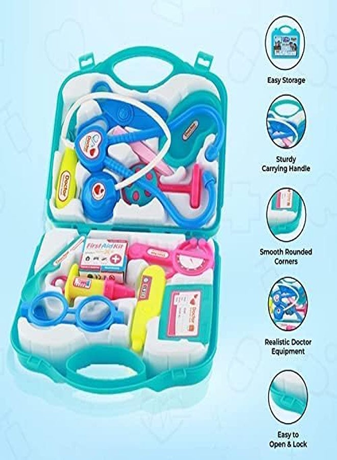 Pretend Play Doctor Set with Foldable Suitcase – Medical Accessories Toy Kit (Blue)  - Image 2