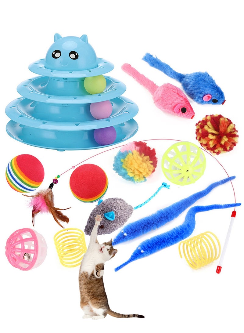 Kidle 15 Pcs Cat Toys for Indoor Cats Kitten Pet Interactive Fun Roller Exerciser Track Toys 3 Level Cat Teaser Ball Toys with Cat Feather Wand Toy - Image 1