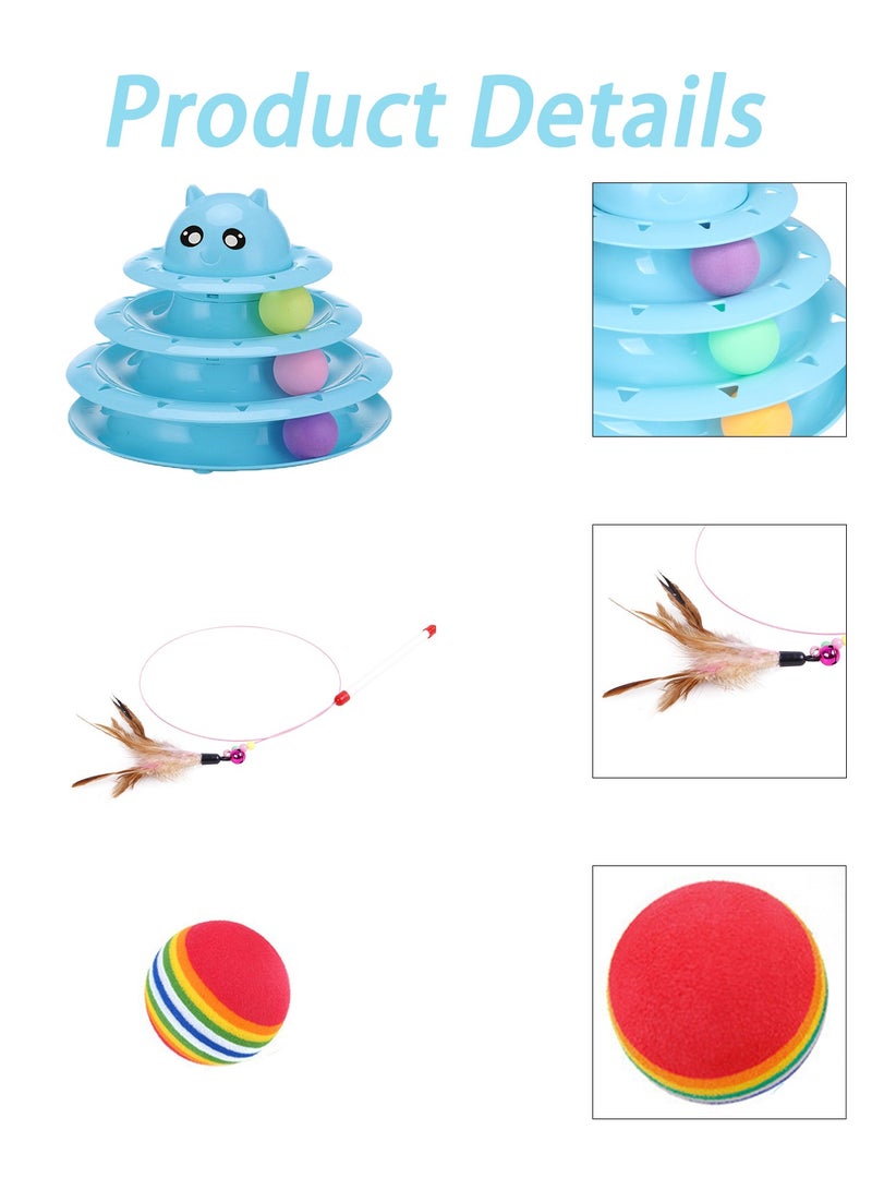 Kidle 15 Pcs Cat Toys for Indoor Cats Kitten Pet Interactive Fun Roller Exerciser Track Toys 3 Level Cat Teaser Ball Toys with Cat Feather Wand Toy - Image 3