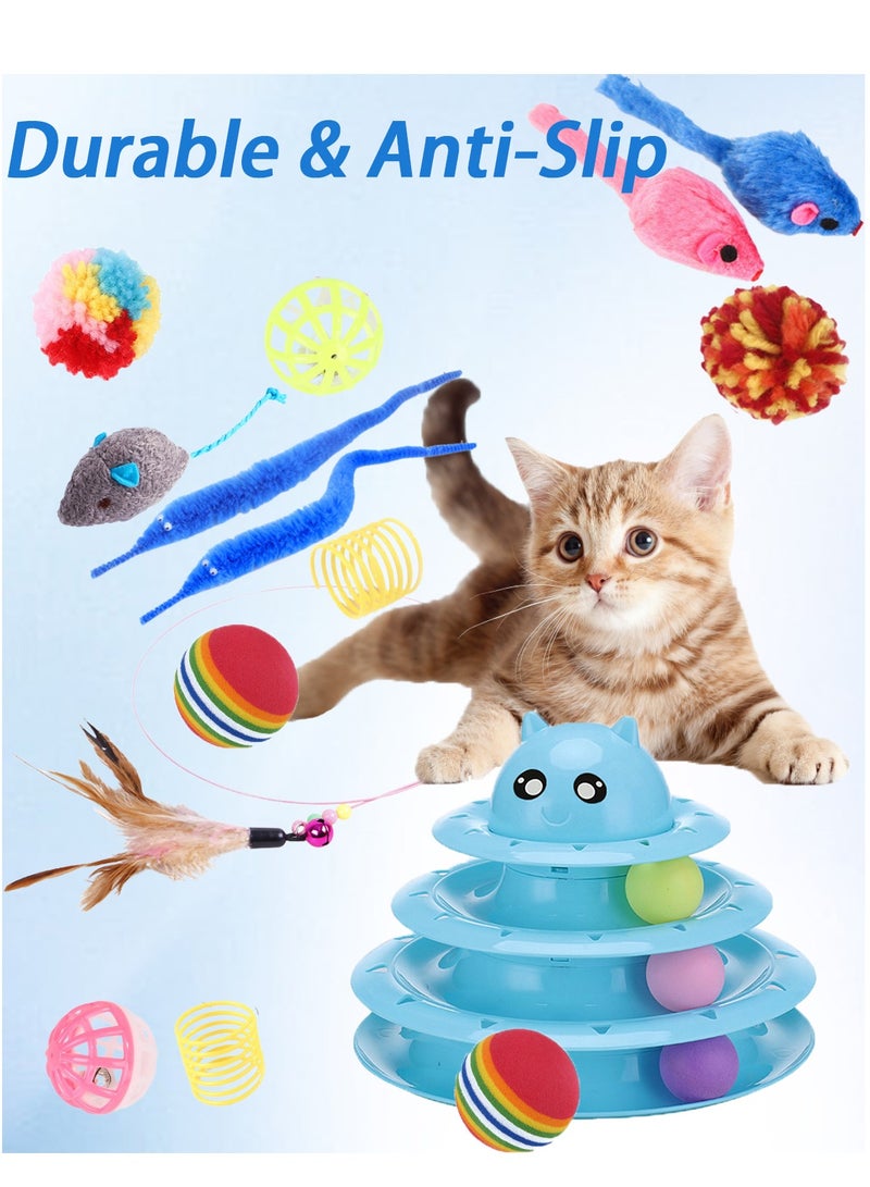 Kidle 15 Pcs Cat Toys for Indoor Cats Kitten Pet Interactive Fun Roller Exerciser Track Toys 3 Level Cat Teaser Ball Toys with Cat Feather Wand Toy - Image 4