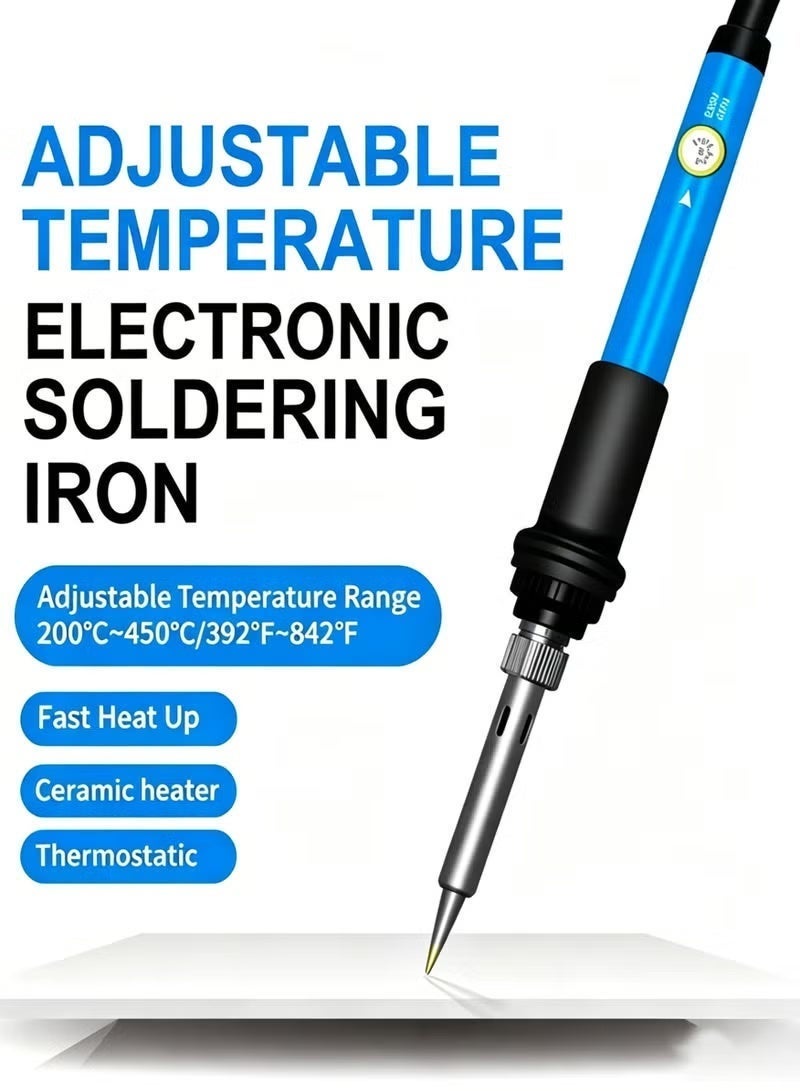 MUMO Soldering Iron Kit, 60w Electric Welding Soldering Iron Set, With 5 Replacement Soldering Tips, Iron Frame, Black/Blue/Silver - Image 5