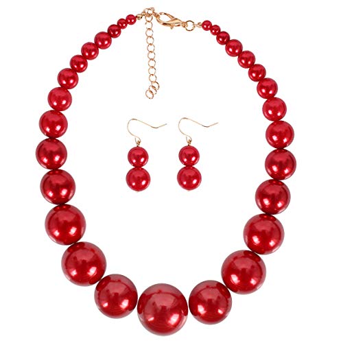 KOSMOS-LI Super Large Style Big Faux Pearl Strand Choker Necklace With Earrings Set - Image 1