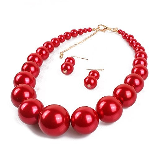 KOSMOS-LI Super Large Style Big Faux Pearl Strand Choker Necklace With Earrings Set - Image 5