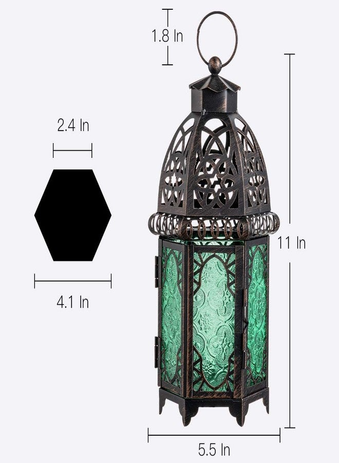 NEEDOMO Hanging Moroccan Lantern, 12.8'' Vintage Candle Holder, Metal Lanterns Decorative Indoor Outdoor, Table, Patio, Porch, Shelf, Gothic Home Decor (Green, Large Size) - Image 5