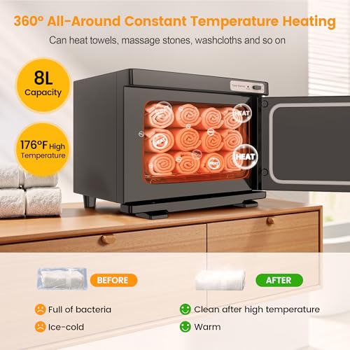 SalonDepot Hot Towel Warmer SalonDepot 8L Capacity Spa Towel Warmer with Compact Design for Salon, Barber Shop, Massage & Facial (Black) - Image 2