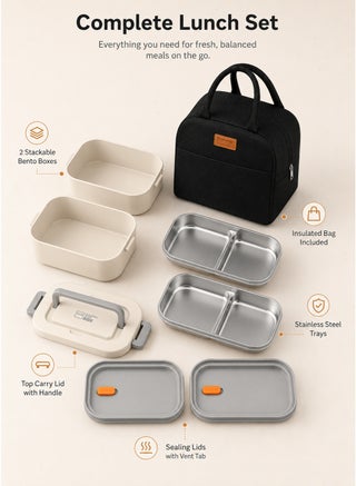 Bento Box Set with Insulated Lunch Bag, 2 Stackable Leak-Proof Lunch Boxes, Portable Food Storage Containers for School, the Office, and Outdoor Picnics - view 5