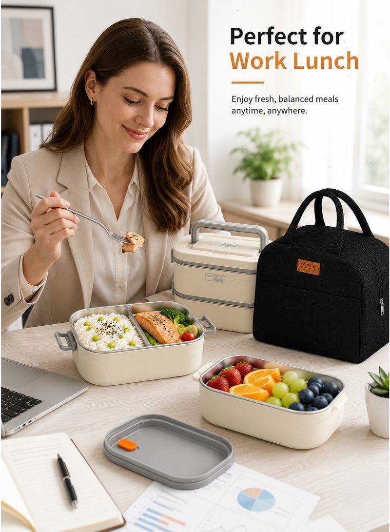 Bento Box Set with Insulated Lunch Bag, 2 Stackable Leak-Proof Lunch Boxes, Portable Food Storage Containers for School, the Office, and Outdoor Picnics - Image 2