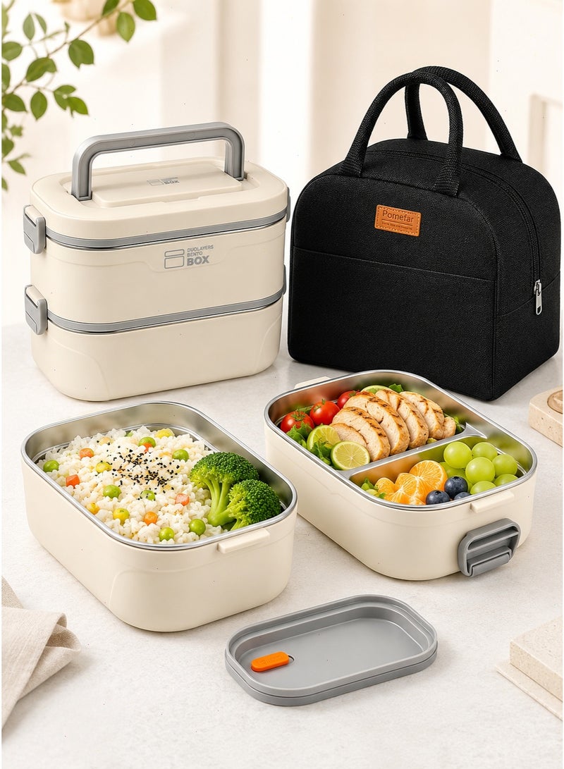 Bento Box Set with Insulated Lunch Bag, 2 Stackable Leak-Proof Lunch Boxes, Portable Food Storage Containers for School, the Office, and Outdoor Picnics - Image 1