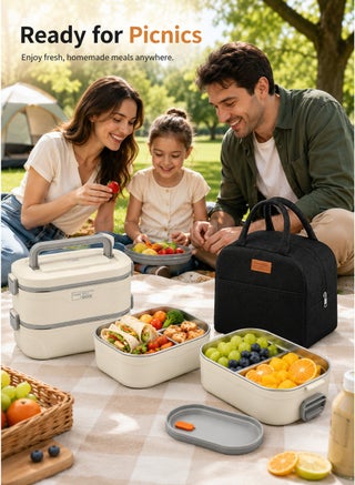 Bento Box Set with Insulated Lunch Bag, 2 Stackable Leak-Proof Lunch Boxes, Portable Food Storage Containers for School, the Office, and Outdoor Picnics - view 4