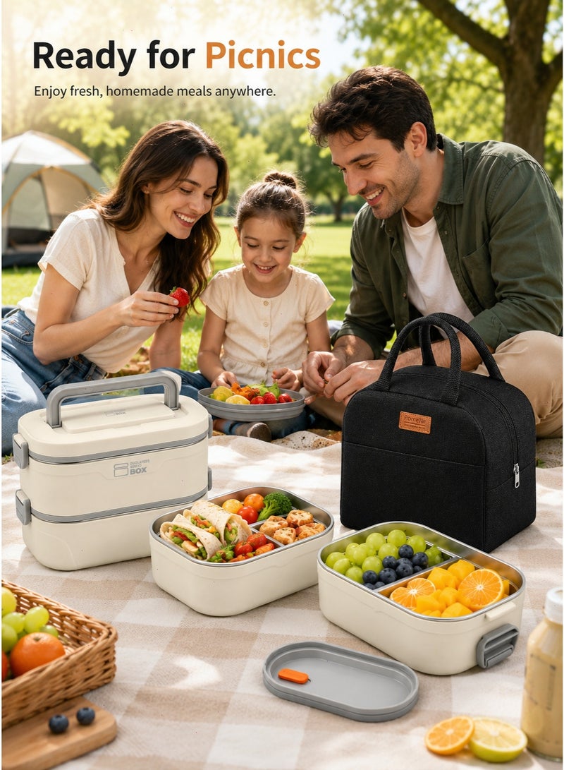 Bento Box Set with Insulated Lunch Bag, 2 Stackable Leak-Proof Lunch Boxes, Portable Food Storage Containers for School, the Office, and Outdoor Picnics - Image 4