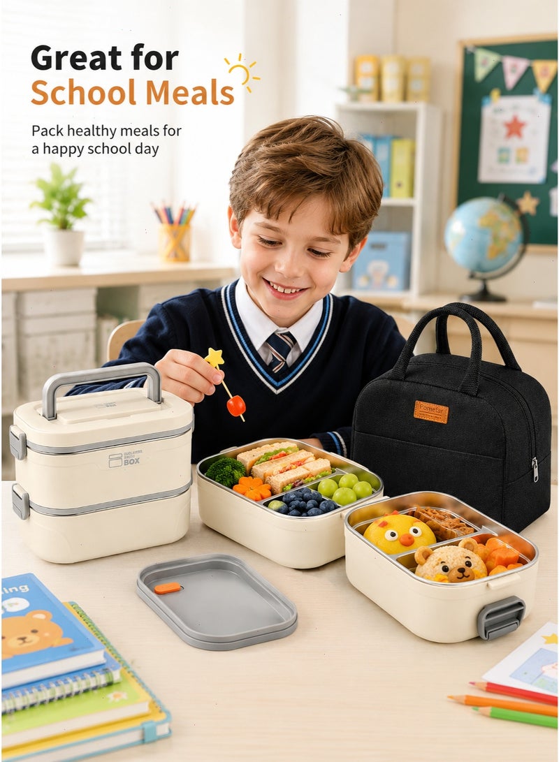 Bento Box Set with Insulated Lunch Bag, 2 Stackable Leak-Proof Lunch Boxes, Portable Food Storage Containers for School, the Office, and Outdoor Picnics - Image 3
