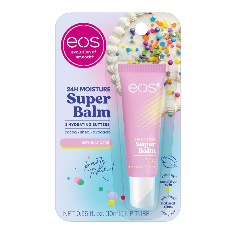 eos 24H Moisture Super Balm Birthday Cake Lip Mask Day or Night Lip Treatment Made for Sensitive Skin 035 fl oz