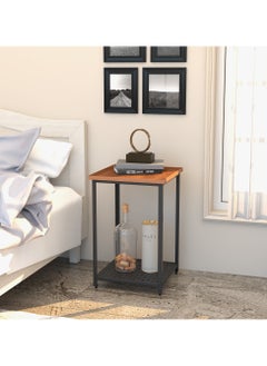 RIGID Steel End Table with Storage Shelf & Wooden Top Black 72x45x45cm  - Image 1