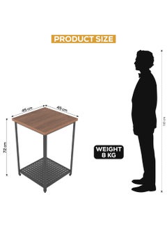 RIGID Steel End Table with Storage Shelf & Wooden Top Black 72x45x45cm  - Image 2