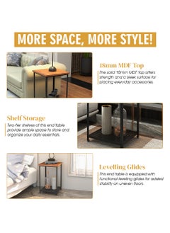 RIGID Steel End Table with Storage Shelf & Wooden Top Black 72x45x45cm  - Image 4