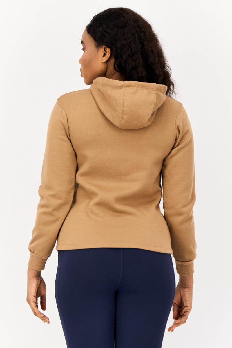 BSP Women Sportswear Fit Long Sleeves Outdoor Hoodie, Brown  - Image 4