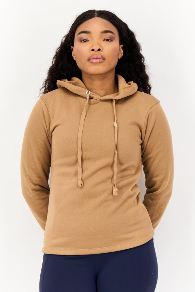 BSP Women Sportswear Fit Long Sleeves Outdoor Hoodie, Brown  - Image 1