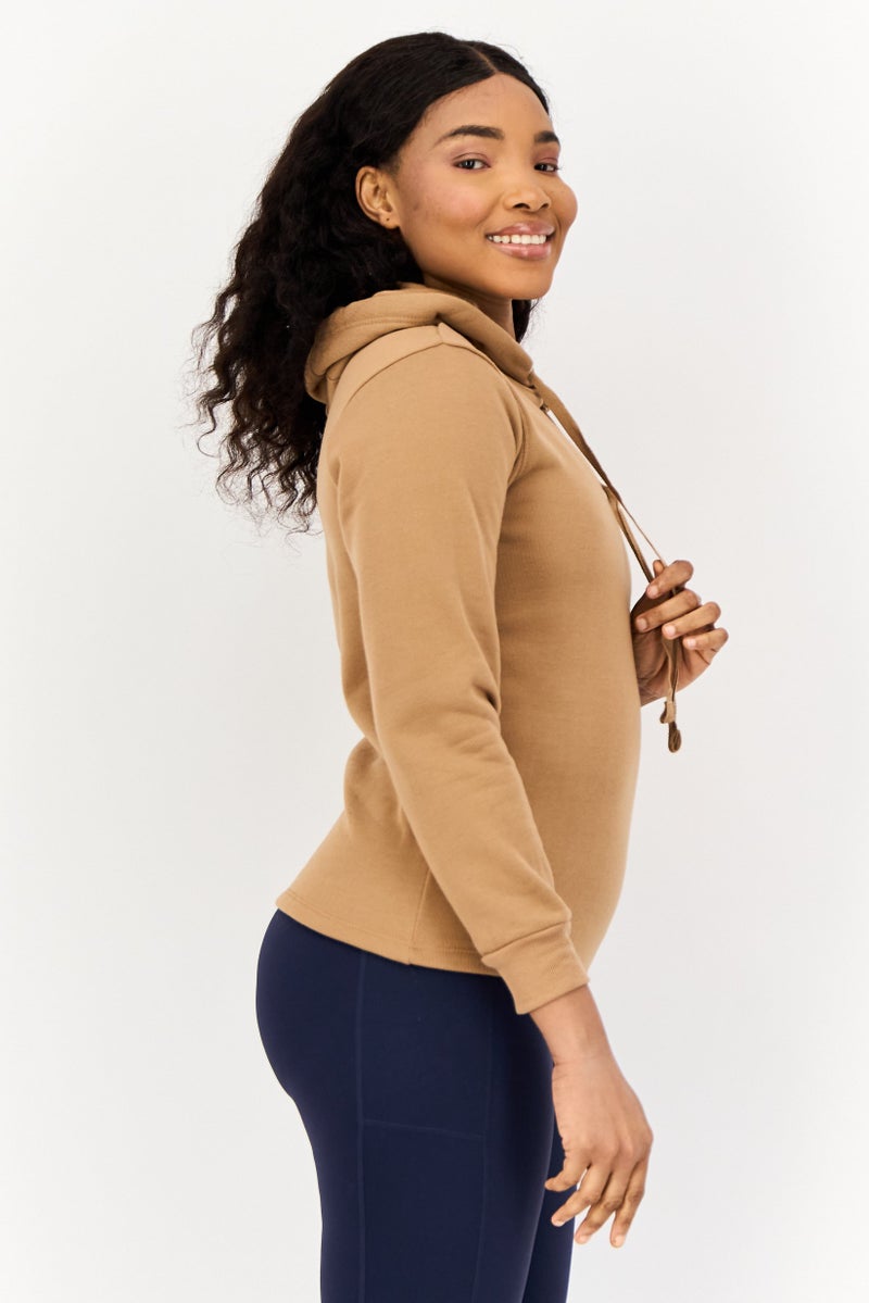 BSP هودي خارجي للنساء بأكمام طويلة مناسب للرياضة، بني - Image 3