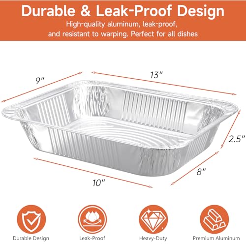 Lideropa Disposable Aluminum Foil Pans with Lids 9x1325 Pack Aluminum Foil Pans Heavy Duty Aluminum Baking Pans for Holiday Cooking Christmas Thanksgiving Parties Meal Prep Storage - Image 3