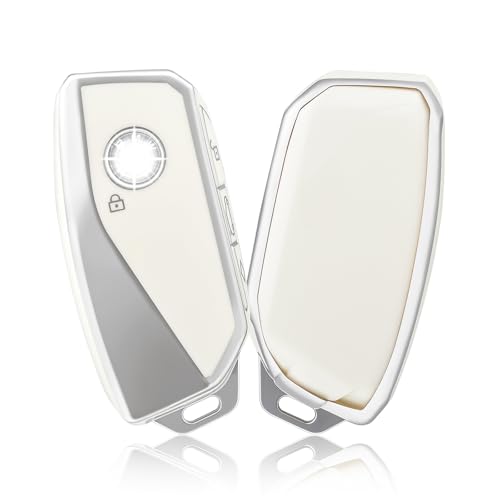 OFFCURVE غطاء مفتاح OFFCURVE لسيارات BMW، علبة مفتاح خاصة متوافقة مع BMW I7 M Sport 2023 X7 i7 xi X1 IX M5 7 Series 735Li 740 حامل مفتاح ذكي 4 أزرار واقي ملحقات السيارة، أبيض - Image 1