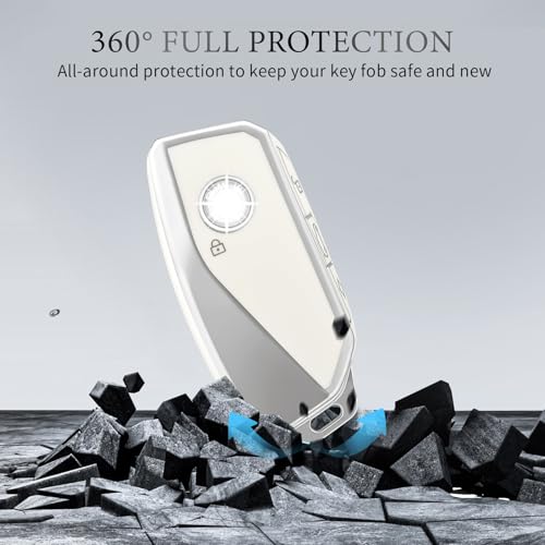 OFFCURVE غطاء مفتاح OFFCURVE لسيارات BMW، علبة مفتاح خاصة متوافقة مع BMW I7 M Sport 2023 X7 i7 xi X1 IX M5 7 Series 735Li 740 حامل مفتاح ذكي 4 أزرار واقي ملحقات السيارة، أبيض - Image 5