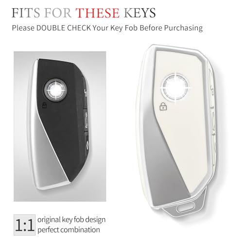 OFFCURVE غطاء مفتاح OFFCURVE لسيارات BMW، علبة مفتاح خاصة متوافقة مع BMW I7 M Sport 2023 X7 i7 xi X1 IX M5 7 Series 735Li 740 حامل مفتاح ذكي 4 أزرار واقي ملحقات السيارة، أبيض - Image 2