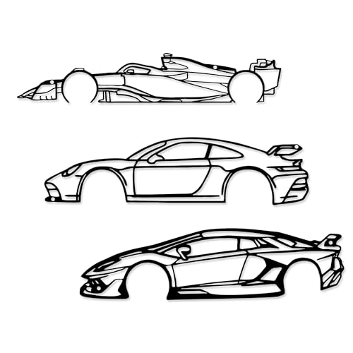Xedatric Set Of 3 Car Wall Art Metal Racing Silhouette Wall Art Car Wall Decor Indoor Bedroom Home Car Room Decor Wall Decoration Gift For Car Lover Automan Gift - Image 1