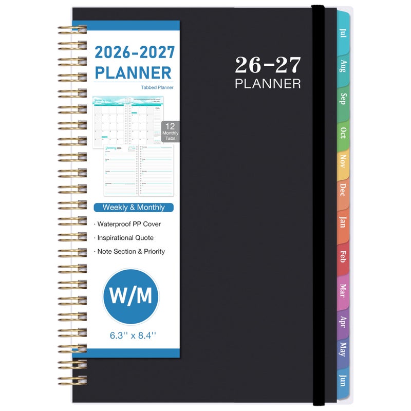 Tersus Planner 2026-2027 - Academic Planner 2026-2027, Jul. 2026 - Jun. 2027, 6.3'' x 8.4'', Weekly and Monthly Planner 26-27 with Back Pocket, Transparent PP Cover, Colorful Monthly Tabs - Image 1