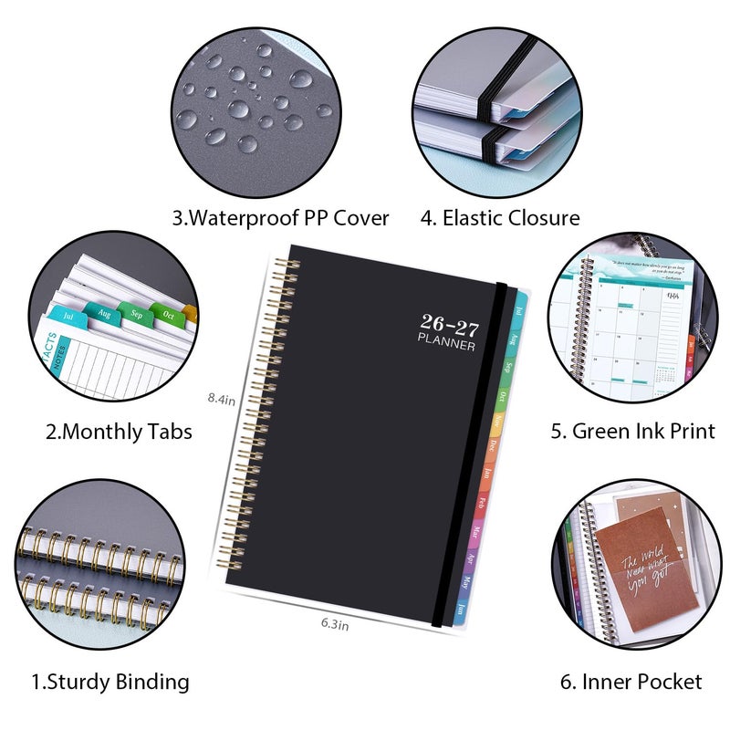 Tersus Planner 2026-2027 - Academic Planner 2026-2027, Jul. 2026 - Jun. 2027, 6.3'' x 8.4'', Weekly and Monthly Planner 26-27 with Back Pocket, Transparent PP Cover, Colorful Monthly Tabs - Image 3