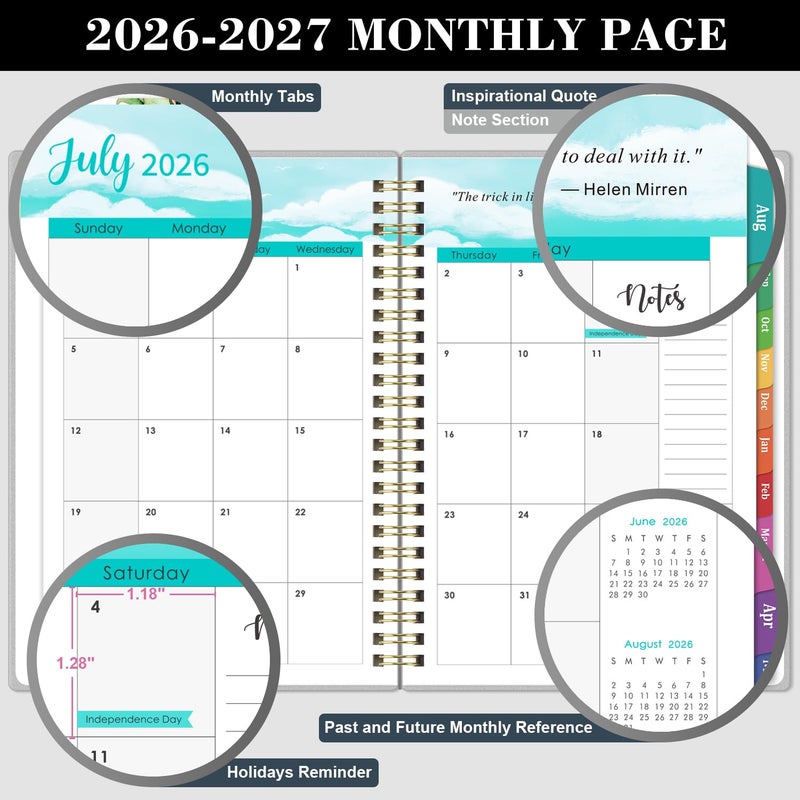 Tersus Planner 2026-2027 - Academic Planner 2026-2027, Jul. 2026 - Jun. 2027, 6.3'' x 8.4'', Weekly and Monthly Planner 26-27 with Back Pocket, Transparent PP Cover, Colorful Monthly Tabs - Image 4