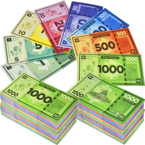Queensell Play Money Suitable for Monopoly Board Game 480 pcs of 60 Each Bill Denomination Double Sides Printing Paper Money for Pretend Play Cashier 480 pcs - Image 1