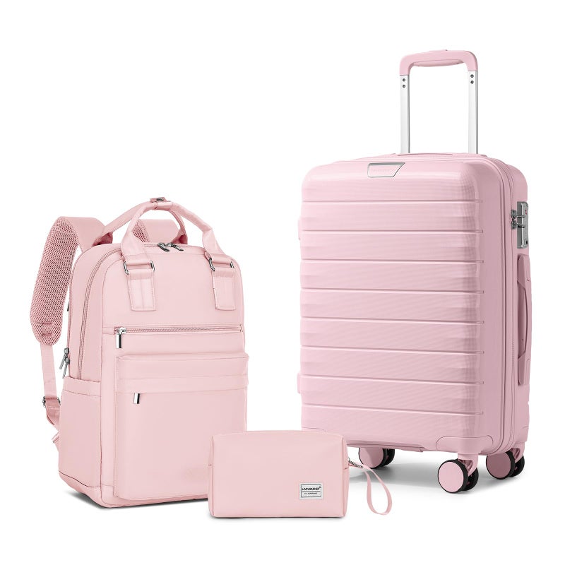LARVENDER Luggage Sets 3 Piece, Hardside PP Carry On Suitcase with 360Â° Spinner Wheels TSA Lock Luggage Sets for Women, Orchid Pink - Image 1