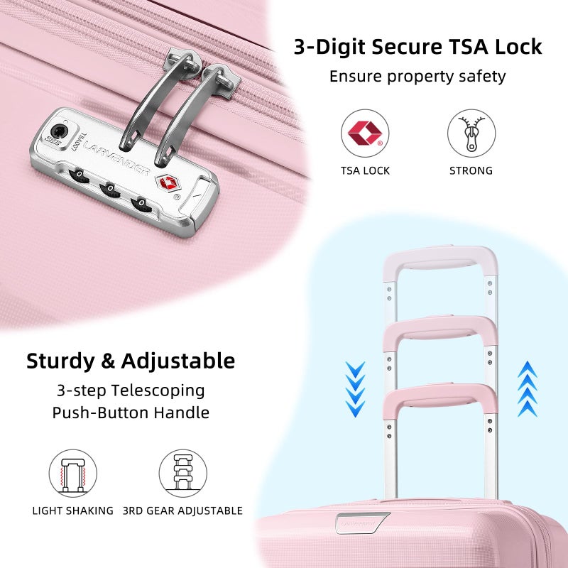 LARVENDER Luggage Sets 3 Piece, Hardside PP Carry On Suitcase with 360Â° Spinner Wheels TSA Lock Luggage Sets for Women, Orchid Pink - Image 5