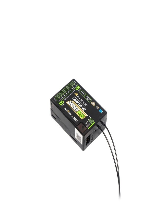 فرسكاي جهاز استقبال FrSky Archer Plus SR12+ مزود بـ 12 قناة، ومقياس تسارع وجيروسكوب مدمج ثلاثي المحاور، وأوضاع طيران متعددة، وهوائيان مزدوجان قابلان للفصل، وإشارة كاملة النطاق، ووحدة SBUS في التكرار، ودعم القياس عن بُعد ثنائي الطاقة XT30 - Image 3