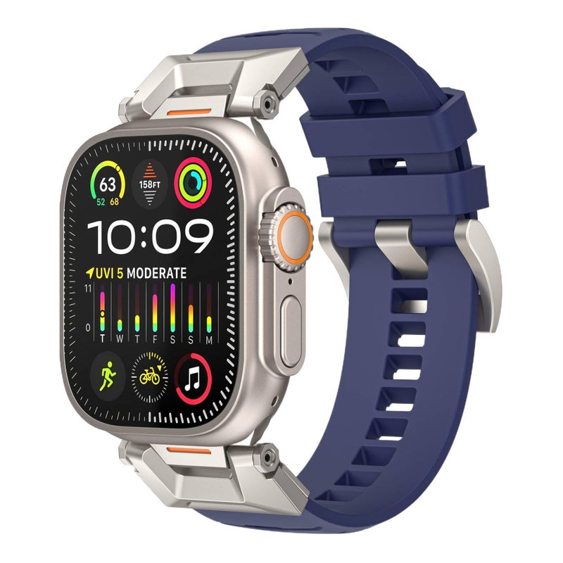 سوار ساعة ذكية باللون أزرق قابل للتعديل سوار رياضي من السيليكون متوافق مع Apple Watch 42/44/45/49mm بملاءمة قابلة للتعديل وحزام بديل - Image 1