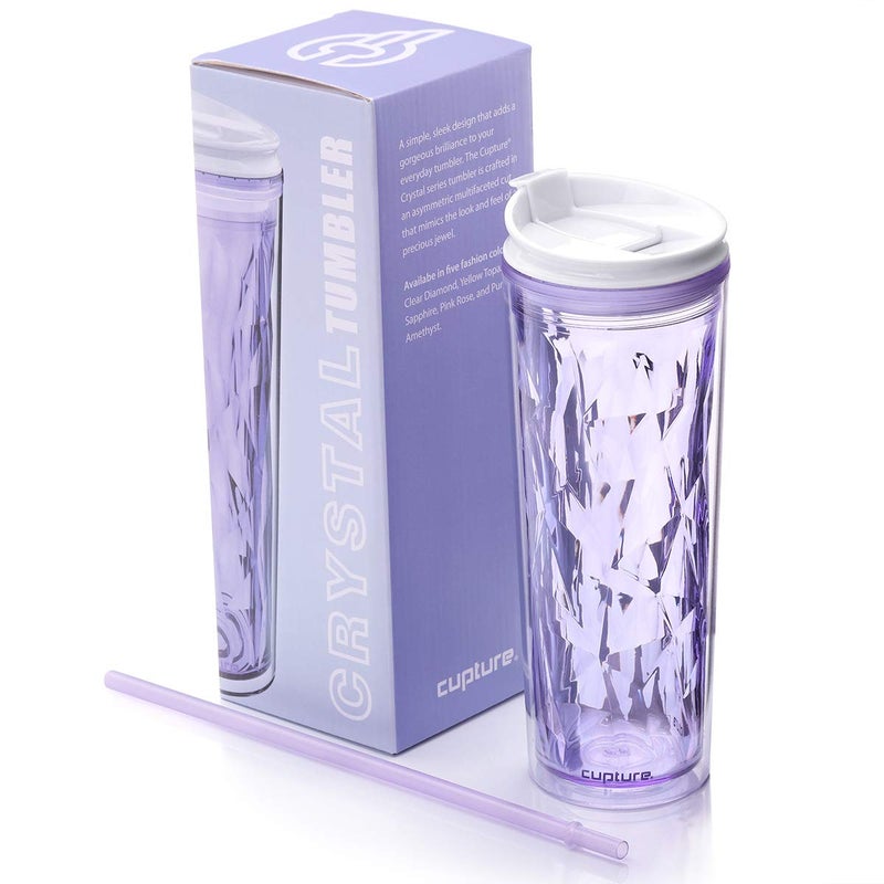 Cupture Crystal Click Seal Shake Tumbler Cup for Hot or Cold Drinks 22 oz Purple Amethyst