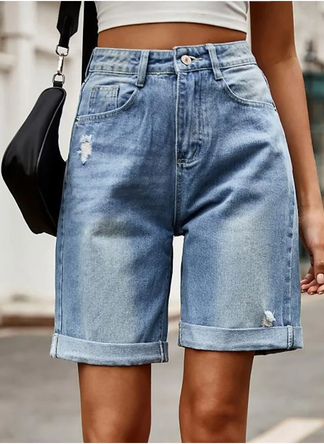 YUNIQEE Blue Solid Denim Shorts