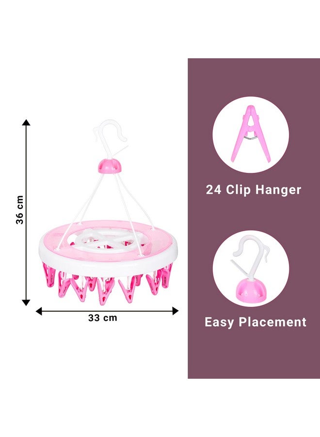 Kuber Industries Cloth Drying Hanger | 24 Clips Cloth Hanger | Cloth Drying Stand | Baby Cloth Drying Pegs | Clothes Hanger Pegs | Round Cloth Drying Clips | Transparent Pink - Image 3