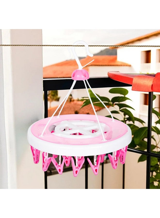 Kuber Industries Cloth Drying Hanger | 24 Clips Cloth Hanger | Cloth Drying Stand | Baby Cloth Drying Pegs | Clothes Hanger Pegs | Round Cloth Drying Clips | Transparent Pink - Image 1