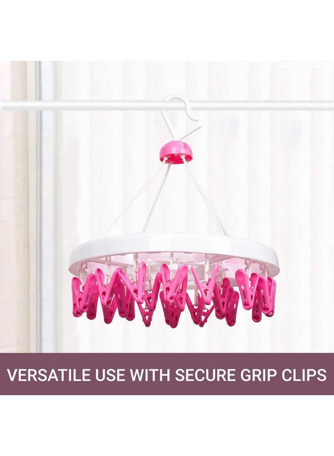 Kuber Industries Cloth Drying Hanger | 24 Clips Cloth Hanger | Cloth Drying Stand | Baby Cloth Drying Pegs | Clothes Hanger Pegs | Round Cloth Drying Clips | Transparent Pink - Image 5