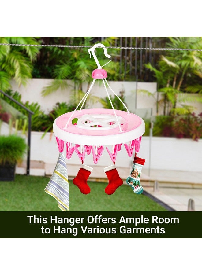 Kuber Industries Cloth Drying Hanger | 24 Clips Cloth Hanger | Cloth Drying Stand | Baby Cloth Drying Pegs | Clothes Hanger Pegs | Round Cloth Drying Clips | Transparent Pink - Image 4