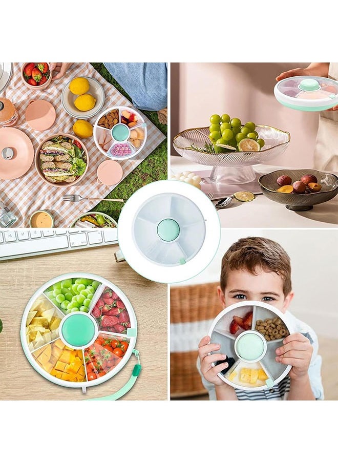 Snack Storage Container, Kids Snack Spinner with Hand Strap, Reusable Snack Rotating Container with 5 Compartment Dispenser and Lid, Leakproof, Spill Proof, Fruit, Veggie Snack Box for Toddlers, Babies, Home, Travel