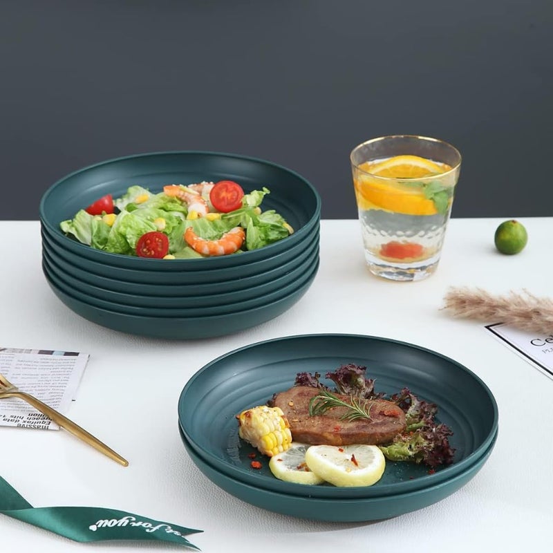 Sugalsu Wheat Straw Plates 8 Inch Deep Dinner Plates Lightweight and Unbreakable Wheat Straw Plates Reusable Microwave Dishwasher Safe Kids Plates Set of 6 Green - Image 3