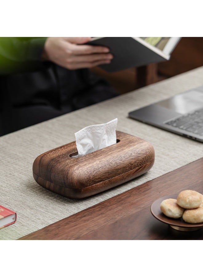 Solid Walnut Wood Oval Desktop Tissue Box - Image 1
