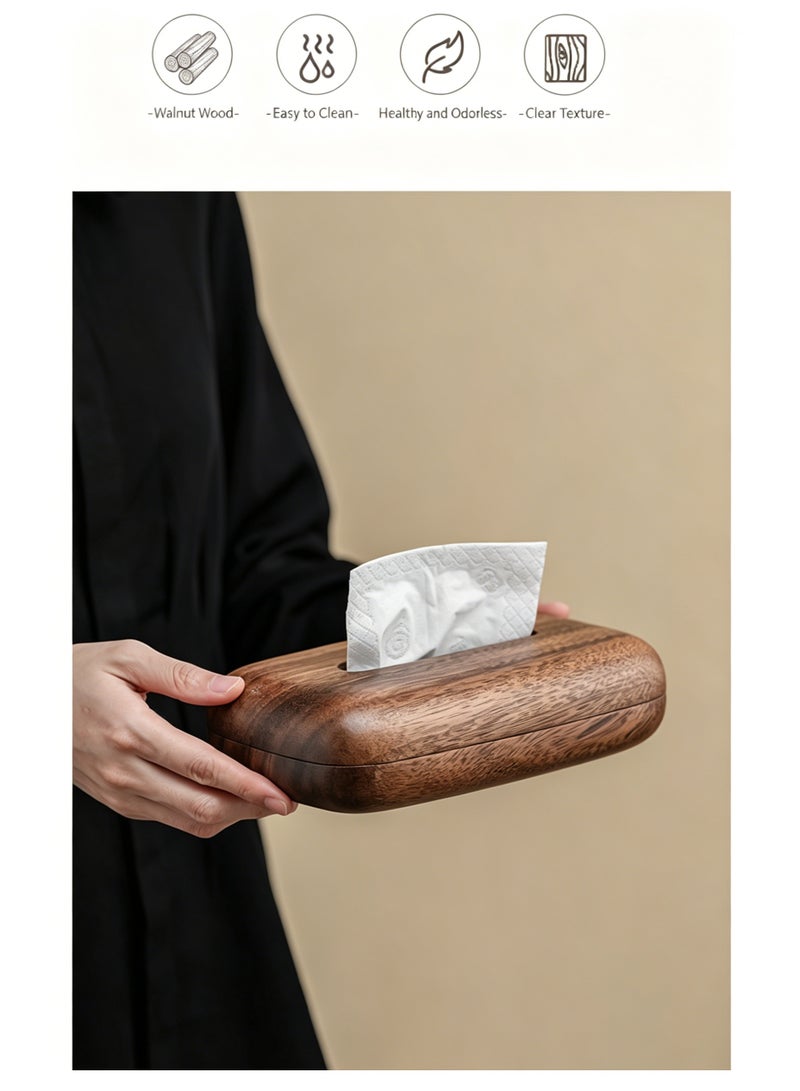 Solid Walnut Wood Oval Desktop Tissue Box - Image 3