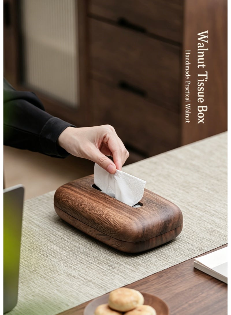 Solid Walnut Wood Oval Desktop Tissue Box - Image 4