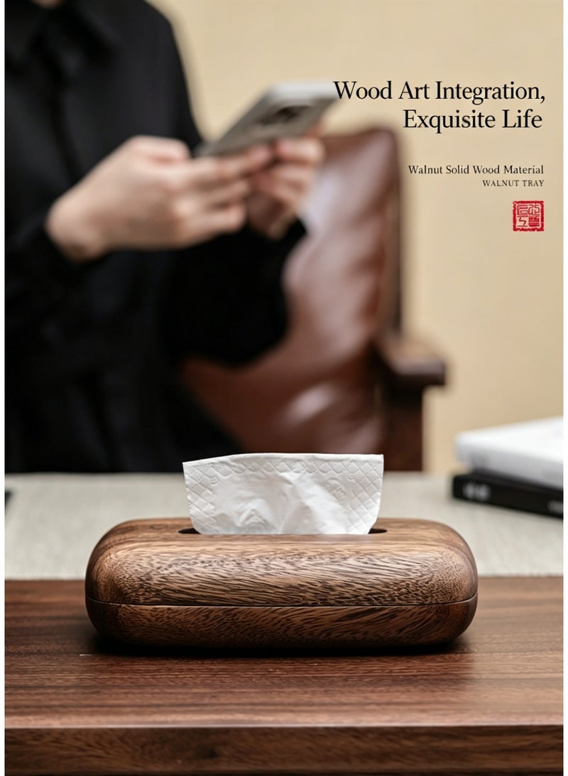 Solid Walnut Wood Oval Desktop Tissue Box - Image 2