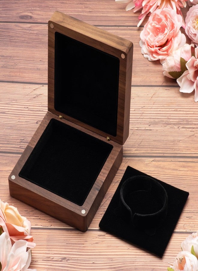 COSISO Walnut Wood Bracelet/Bangle Box CaseVelvet Interio Jewelry Display Storage Holder Trinket Storage Case (Black Inner) - Image 3