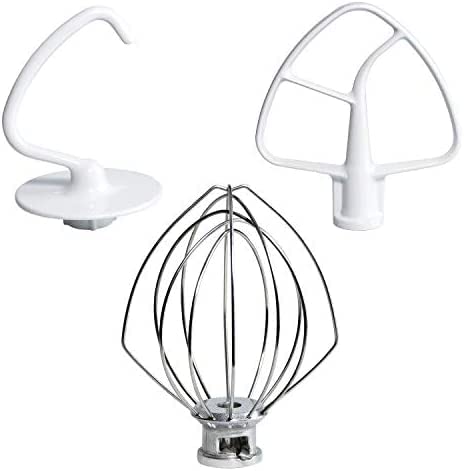 Funmit Mixers Accessories K45WW Wire Whip K45DH Dough Hook K45B Coated Flat Blade Paddle with Scraper Replacement for Kitchen Tilt-Head Aid Stand Mixer Attachments- Stainless Steel - Image 1