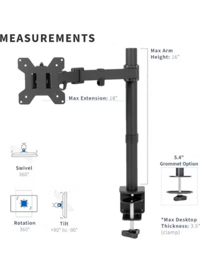 Fully Adjustable Monitor Arm – Dual Joint – Supports up to 32" (10kg) & Ultra-Wide Screens up to 38" – VESA 75x75 / 100x100 – Black - Image 2